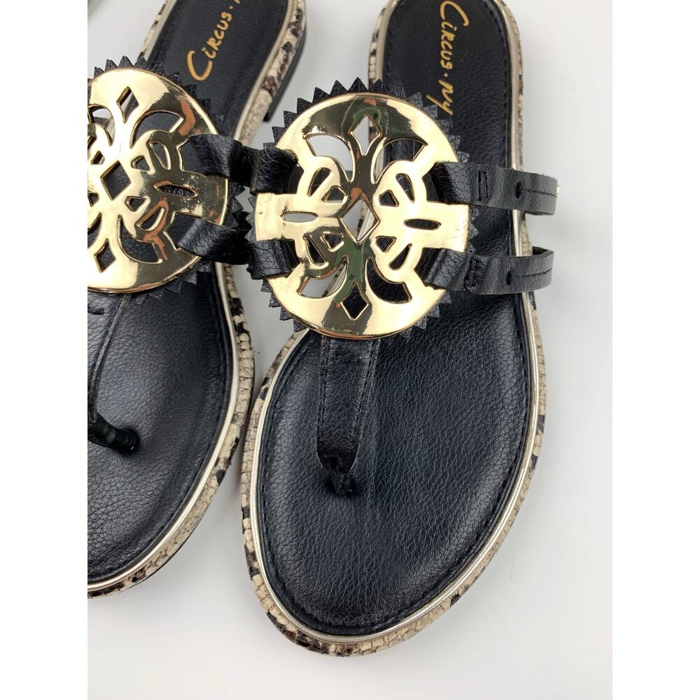 Circus NY Sam Edelman Canyon Sandals Black Gold Medallion Thong Women's 8.5 - Picture 2 of 9